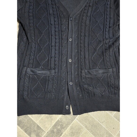 New Craft & Flow Cardigan Sweater Mens XL Blue Navy Cable Knit Pockets Preppy - Picture 7 of 8